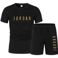 2026 summer fashion trend casual sports two-piece set youth men's short sleeved T-shirt+shorts set