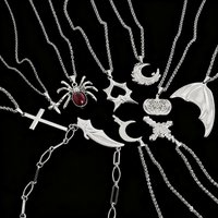 1pc Punk Stainless Steel Pendant Necklace Red Spider Pumpkin Bat Wings Religious Cross Necklaces For Women Men Amulet Jewelry