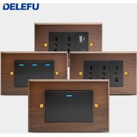 DELEFU Walnut Wood Solid Panel Italy Standard 118mm Wall Socket Fast Charging USB TypeC Retro Switch Black Chile Schuko 20w AC