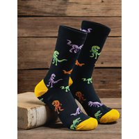 1 Pairs Dinosaur Print Cotton Socks Men Funny Novelty Jurassic Animal Pattern Mid Calf Socks Soft Casual Daily Socks For Men