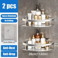 Bathroom triangular storage rack without drilling - space aluminum wall corner corner suction cup triangular black frame