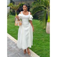 White Dresses Woman Summer Pleated Ruffle Hem Sexy Dress Ladies Off The Shoulder Elegant Long Slim Dress Wholesale Dropshipping
