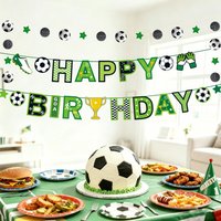 2sets/1set Football Sports Happy Birthday Banner Set for Soccer Theme Birthday Party DIY Hanging Decoration Banner