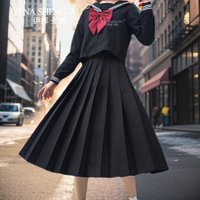 Japanese School Uniform Girl Jk Suit Red Tie Black Sailor Uniform College High School Student Uniforms Long Sleeve Pleated Skirt