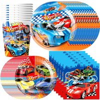 Race Car Theme Party Tableware Red Blue Racing Theme Disposable Plate Cup Napkin Cake Topper for Boys Birthday Decor Supplies
