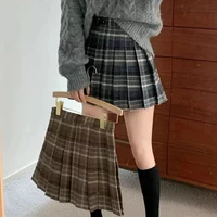 Preppy Style Plaid Pleated Skirt Women Fall Winter High Waist Woolen Mini Skirt Japanese School Uniforms Kawaii Y2K Jk Skirts