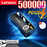 Lenovo New 500000mAh Powerbank 120W Fast Charging Large Capacity LEDPower Bank Portable Battery Charger Supply For Xiaomi Iphone
