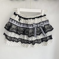 Y2K Spicy Girl Musical Notes Piano Key Half Skirt Ancient Early Millennium Sweet Lace Cake Skirt Kawaii Girl Date Skirt Curtain