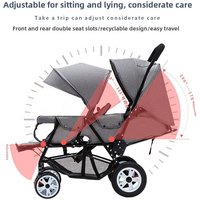 Twin Strollers Sit Front and Rear Two Babies Can Sit and Lie Down Lightweight Folding Children's Strollers