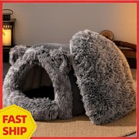 Winter Cozy Warm Pet House for All Seasons Plush Hooded Cat Bed Fluffy Sleeping Bag for Indoor Kittens Or Small Dogs