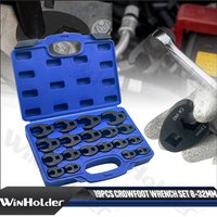 19Pcs Metric Crowfoot Wrench Set 8-32mm 3/8" & 1/2" Drive Flare Nut Crows Foot Open End Spanner Tools Kit with Blue Case