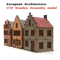 1/72 Scale European Architecture Wooden Model Kit DIY Assembly for Display and Scene Building