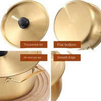 Korean Style Ramen Pot Stainless Steel With Lid Soup Pot Gold Plated Double Ear Hot Pot Camping Cookware