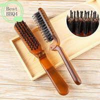 (BBQ4) Boar Bristle Hair Brush Amber Foldable Portable Comb Pocket Collapsible Travel Massager Styling Tool Salon Men Women Gift