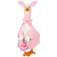 Easter Porch Goose Outfits Cute Goose Clothes Pink Bunny Hooded Dress and Basket 2 Pcs Set