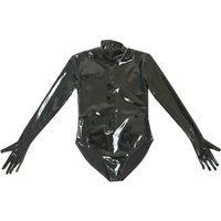 Sexy Glove Long Sleeve Bodysuit Faux Latex Low Brest Shaper Tights Elastic PU Leather Leotard Bodystocking Shiny Cosplay Swisuit