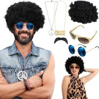 New Year Party Festival Hippie Suit Exaggerated Wig Sunglasses and Necklace 2/3/4 Piece Set Halloween Hip Hop Costume Suit