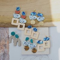 Women's Trendy Bohemian Vintage Earthy Tone Multi Shapes Layers Polymer Clay Dangle Earring Sets Fashion Accessories for Party G