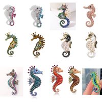 European and American new cartoon diamond seahorse shape brooch personalized men women sea animal clothing buckle pin jewelry