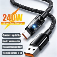 240W USB to Type C Fast Charging Cable Nylon Braided Transparent for Samsung Huawei Mi USB C Charger Data Cord 0.25m/1m/1.5m/2m