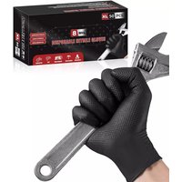 8Mil Heavy Duty Black Nitrile Gloves Disposable Gloves with Raised Diamond Textured Industrial Auto Mechanics Gloves Latex Free