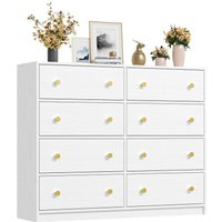 White Chest of Drawers with 8 Drawers, Wooden Frame amp Gold Handles, Fabric Chest of Drawers for Bedroom, Living Room, Hallway