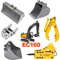 Upgrade Double E Metal Big Bucket with Quick Hitch Coupler / Gripper/ Hammer for 1/14 RC E010 E111 EC160 Hydraulic Excavator