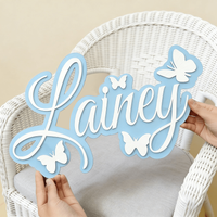 Blue Name Sign for Nursery - Modern Minimalist Baby Decor White Butterfly Name Wall Art White Nursery Name Plaque