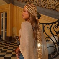 Boho Sequin Mesh Headscarf Gold Black Tassel Headwrap for Women Festival Beach Wedding Bridal Hairpiece Shiny Shawl Hair Decor