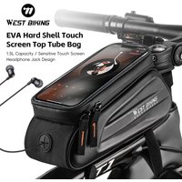 WEST BIKING 1.5L Bike Top Tube Bag EVA Hard Shell Touch Screen Frame Bag Headphone Jack Hook Strap Waterproof Bike Top Tube Bag