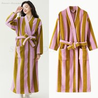 Winter New Striped Long Robe Thick Flannel Women Sleepwear Warm Coral Fleece Bathrobe Home Dress Night Wear Loungewear Negligee