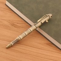 1pc Brass Round Ballpoint Pen Pressed Metal Signature Pen Business Office Learning Supplies Writing Gift Heavy Hand Feel