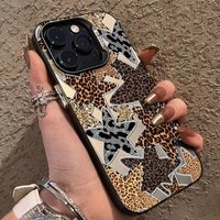 Black Leopard Print Star Phone Case for Samsung Galaxy A56 A55 A36 A35 A26 A25 A15 5G A24 A23 A22 A52 A52S A71 A72 4G Cover