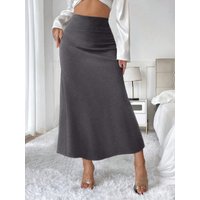 Female Long Skirt Workplace High Waist Straight Pure Colour Long Skirt Senior Sense Daily Commuter High Elasticity Knitted Milk