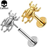 Casvort 1PC Punk Gothic Titanium Scarab Labret Lip Ring Threadless Flat Back Ear Stud Conch Helix Cartilage Piercing Jewelry