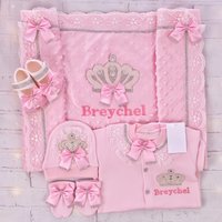 Ensemble de Barboteuse avec Bijoux pour Bébé Fille, Cadeau Fait à la Main, Couverture de Cérémonie PréChristophe, Broderie avec Nom, 5 Pièces