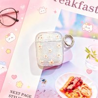 Transparent shiny cherry blossom flower earphone cover with earphone keychain and soft shock-absorbing earphone protective cover