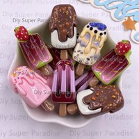 10PCS Resin Colorful Blueberries Strawberries Chocolate Flavored Popsicles Figurine Flat back Stones Scrapbooks DIY Decor Crafts