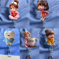 1pc Cute coffee girl Retractable Badge Reel – Acrylic ID Holder for Doctors, Nurses, RN, LPN, Healthcare Staff