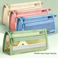 Pencil Case Transparent Mesh Exam Specific Stationery Bag Pencil Case Double-layer Large Capacity Stationery Box