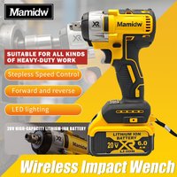 Klucz udarowy bezszczotkowy 20V 1/2” - Klucz udarowy o dużej mocy, 3-w-1 (klucz/wiertarka/wkrętarka) do naprawy samochodów i ciężarówek, wytrzymałe narzędzie akumulatorowe do akumulatorów Dewalt 20V.