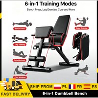 6-In-1 Adjustable Dumbbell Bench Press Chair Abdominal Board with 7-Gear Positions for Full-Body Training Home Gym Fitness Equipment