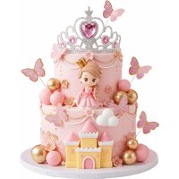 24pcs Princess Castle Cake Toppers Girls Birthday Party Decorations Princess Cake Decorations Crown Cake Topper Supplies