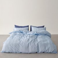 All-Cotton Light Blue Nordic Minimalist Style Line Print Duvet Cover Three-Piece Set (2 Pillowcases + 1 Duvet Cover) Without Pillow Inserts or Quilt Inserts, Geometric Striped Pure Cotton Bedspread