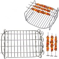Air Fryer Rack for Air Fryer Oven, Multi-purpose Stainless Steel Grill Wire Rack With 4 Skewers Barbecue Meat Skewers Stands