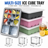 Multi Size Silicone Ice Cube Tray With Lid 13 Cavity Stackable Ice Maker Mold For Whiskey Cocktail And Fruit Drinks