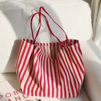 Striped Canvas Single Shoulder Bag for Women Large Capacity Casual Tote Bag Travel Storage Handbag Shopping Bag