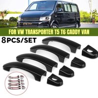 8Pcs Set ABS Chrome Door Handle Covers Trim for TRANSPORTER T5 T6 VAN 2003-2015 Gloss Black