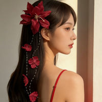 Exquisite Tassel Petal Duckbill Clip For Women Girls Red Flower Long Chains Hair Clips Party Sweet Barrettes Hairpins Headwear