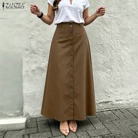ZANZEA Summer Overskirts Elegant Women OL Work Skirts A-line Buttons Up Maxi Long Skirt Casual Solid Loose Faldas Saia Jupe Robe